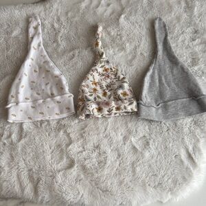 Set of 3 Baby Knot Hats - White, Floral, Gray